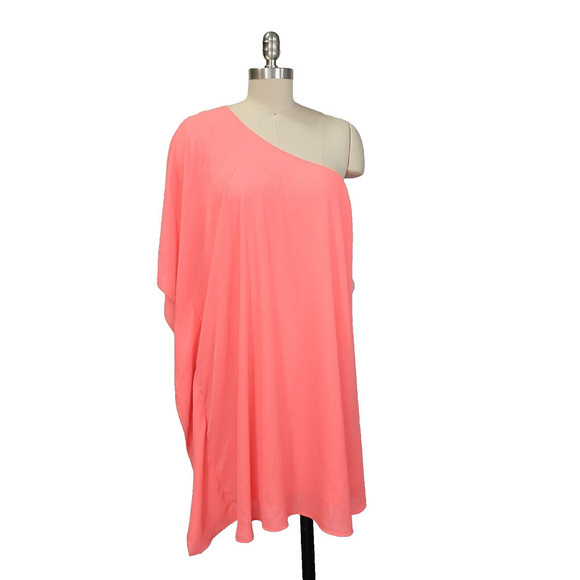 Show Me Your Mumu One Shoulder Trish Mini Dress Size S Neon Pink Chiffon Grecian - Picture 1 of 7